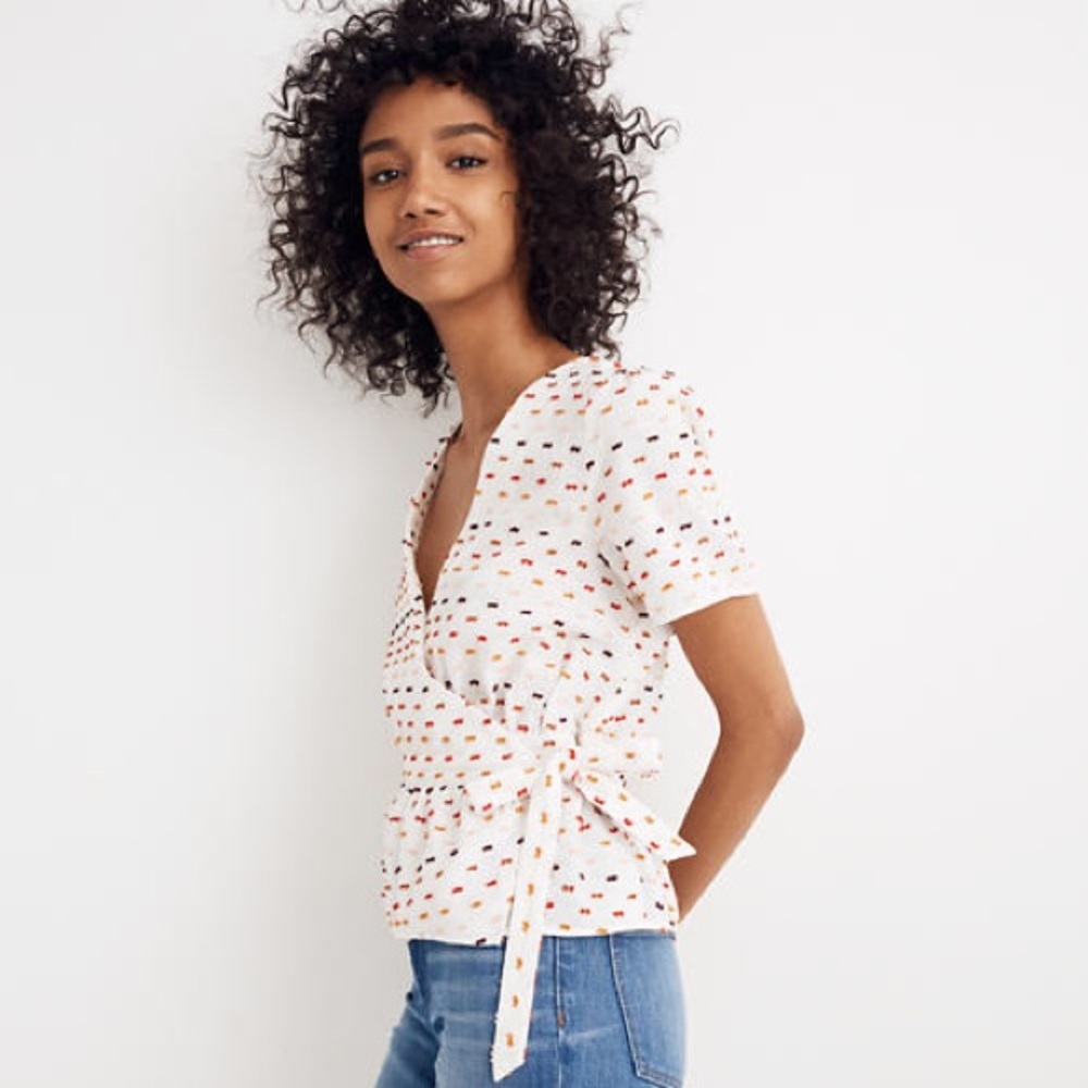 MADEWELL ruffle hem wrap top in clipdot